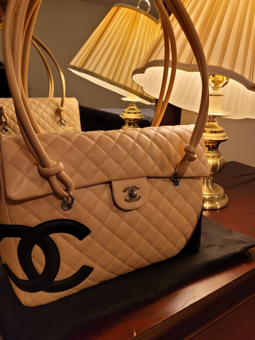 Brand New Authentic Vintage Chanel Cambon CC Women's Flap Bag - Beige & Black - Picture 4 of 16